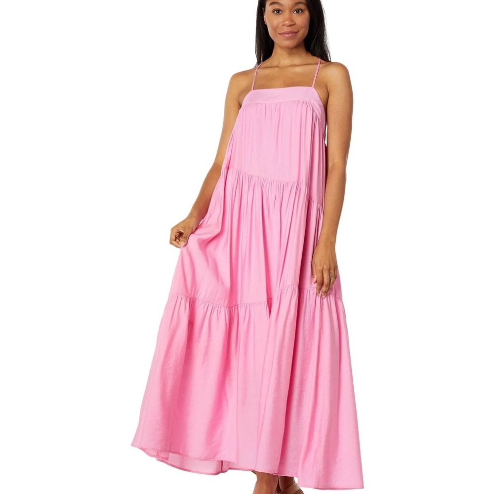 Moon River Pink Tier Maxi Asymmetrical Sundress! Size M